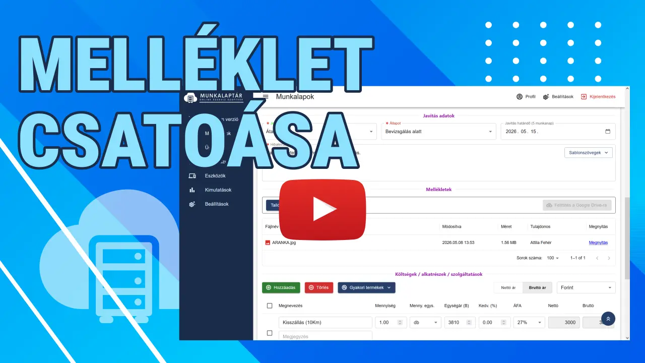 MunkalapTár - File melléklet feltöltése (Google Drive)