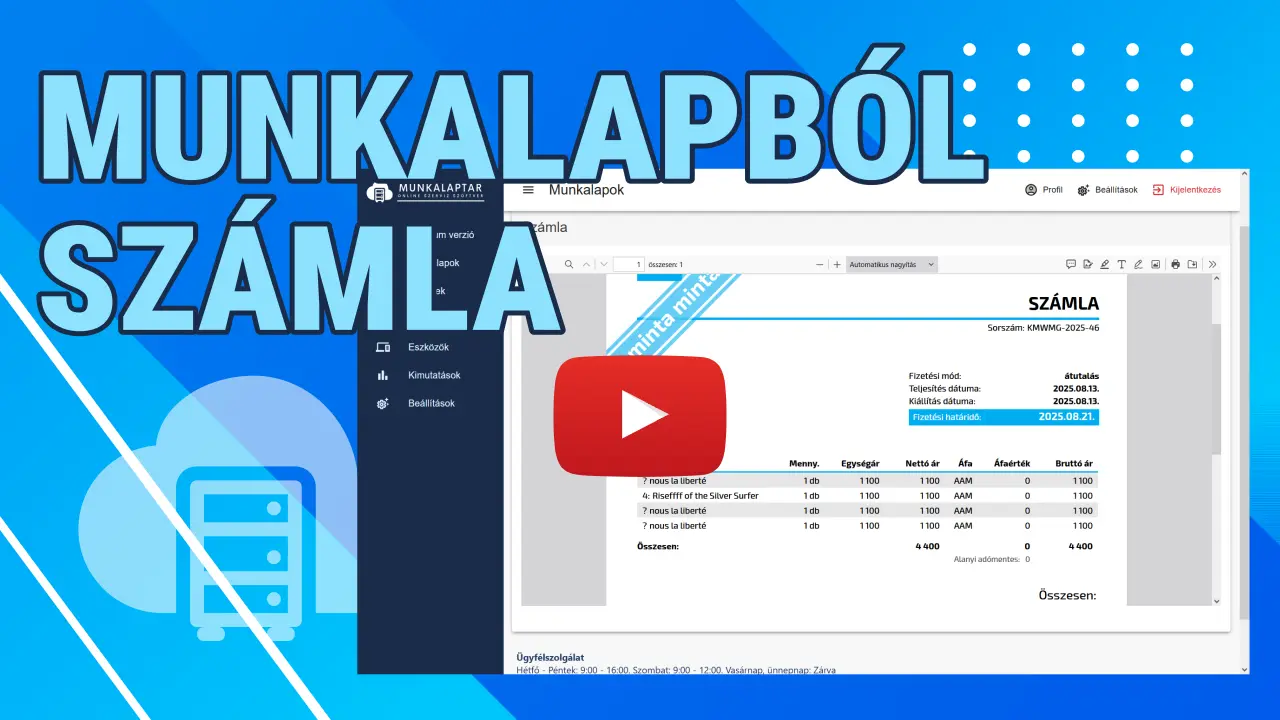 MunkalapTár - Számla készítés