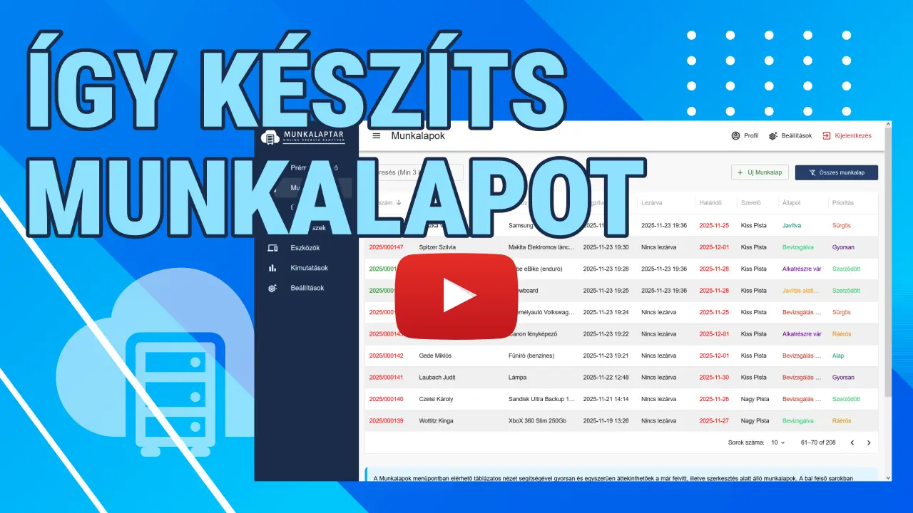 MunkalapTár - Szerviz munkalap készítés